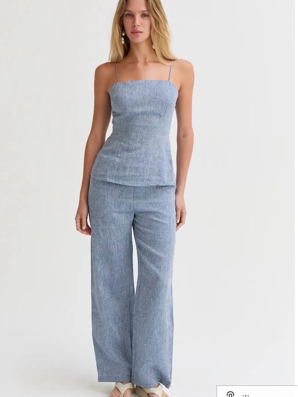 Crescent Light Blue Wide-Leg Linen-Blend 2-piece Set